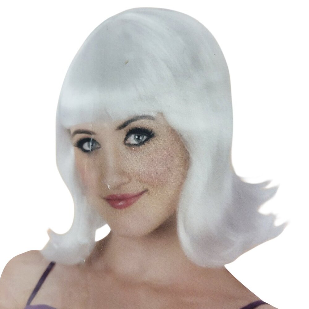 Platinum Blonde Bob Wig Glow in the Dark Bangs Shoulder Length Flipped Costume